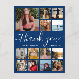 Graduation Photo Collage Blue Thank You Postcard