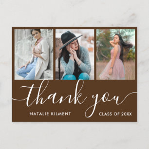 Graduation Photo Collage Brown Thank You Postcard