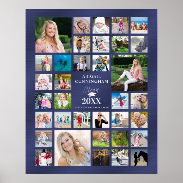 Graduation Photo Collage CLASS OF Navy Blue Poster (Front)