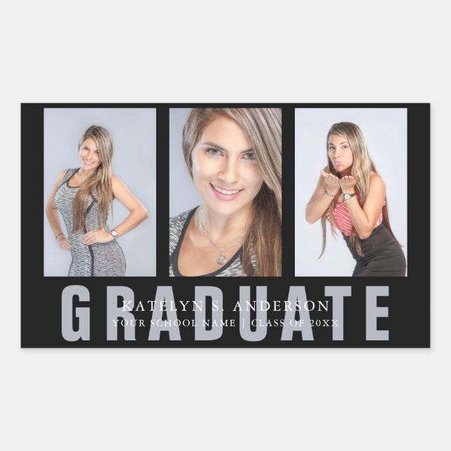 Graduation Photo Collage Custom Rectangular Sticker (Front)