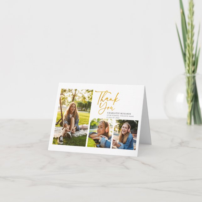 Graduation Photo Collage Hand-Lettered Grad Thank You Card (Front)