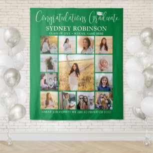 Graduation Photo Collage Large Green Backdrop Tapestry