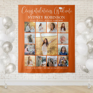 Graduation Photo Collage Large Orange Backdrop Tapestry