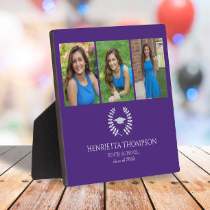Graduation Photo Collage Laureate Purple and White Plaque
