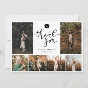 Graduation Photo Collage Modern Thank You Script Card