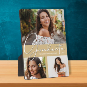 Graduation Photo Collage on Light Gold Plaque