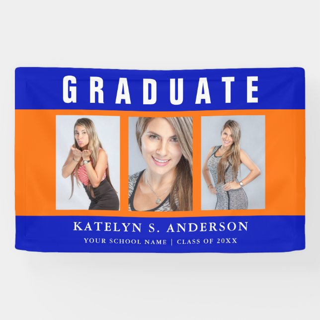 Graduation Photo Collage Orange and Blue Banner (Horizontal)