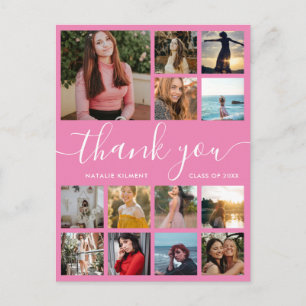 Graduation Photo Collage Pink Thank You Postcard