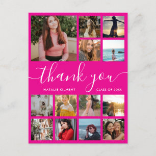 Graduation Photo Collage Pink Thank You Postcard