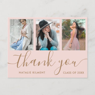 Graduation Photo Collage Pink Thank You Postcard