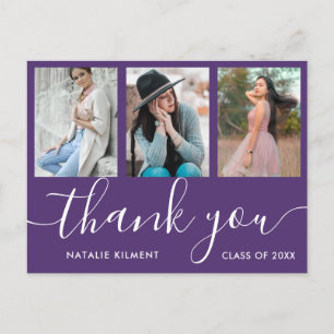 Graduation Photo Collage Purple Thank You Postcard