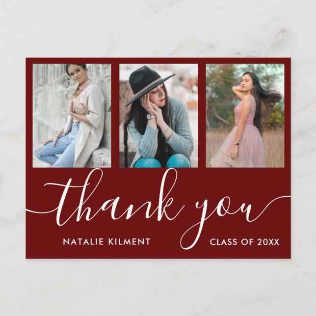 Graduation Photo Collage Red Thank You Postcard (Front)