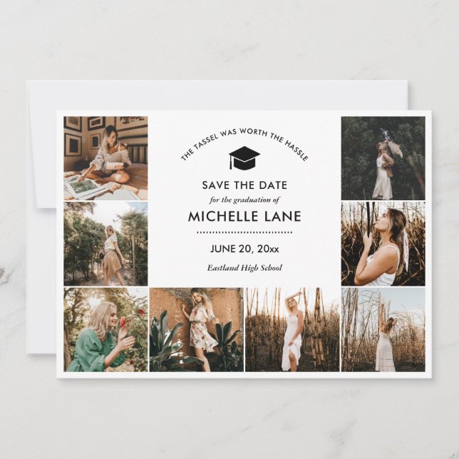 Graduation Photo Collage Save The Date Thank You Card (Front)