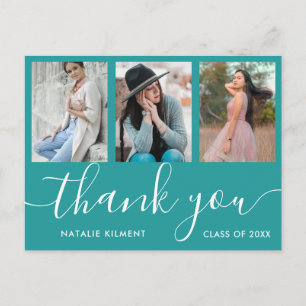 Graduation Photo Collage Teal Thank You Postcard