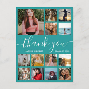 Graduation Photo Collage Teal Thank You Postcard