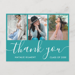 Graduation Photo Collage Teal Thank You Postcard