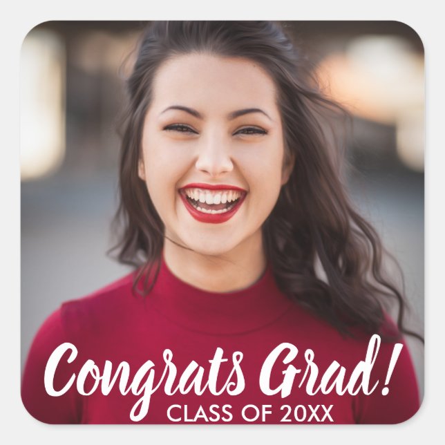 Graduation Photo Congrats Grad Class 20XX Custom Square Sticker (Front)