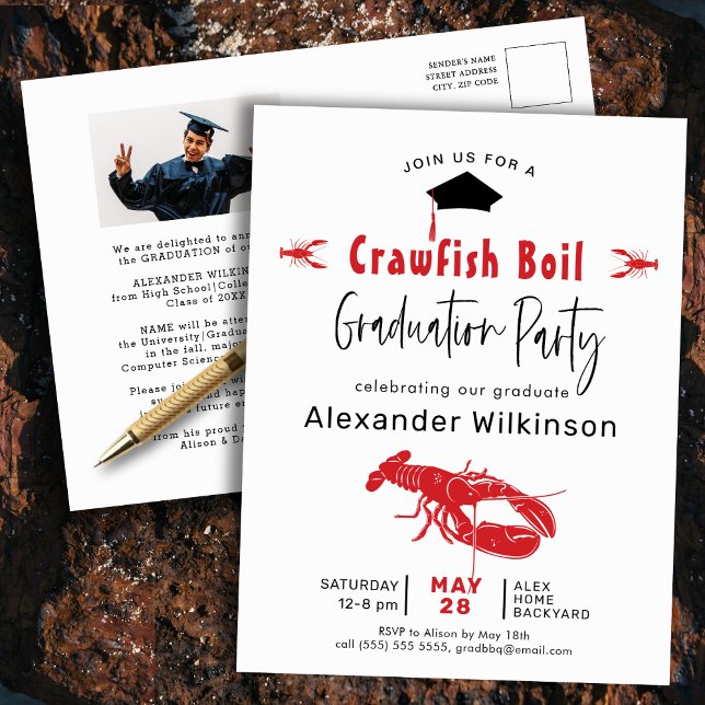 Graduation Photo Crawfish Boil Party Invitation Postcard (Creator Uploaded)