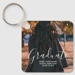 Graduation photo custom modern stylish script key ring