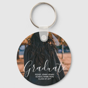 Graduation photo custom modern stylish script key ring