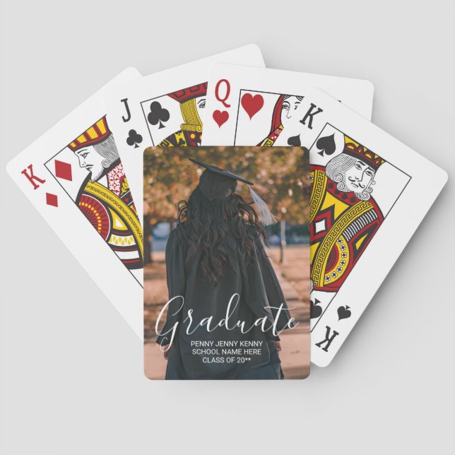 Graduation photo custom modern stylish script  playing cards (Back)
