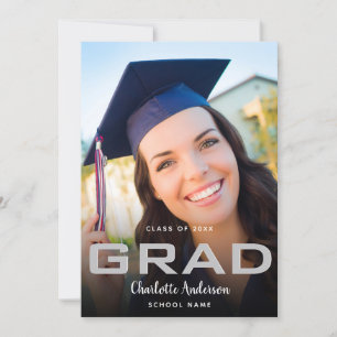 Graduation photo elegant black white modern announcement