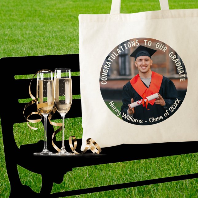 Graduation Photo Elegant Keepsake Tote Bag (A custom tote bag for a new graduate, personalized with a photo, name and year)