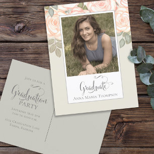 Graduation Photo Elegant Minimalist Script Sage Postcard