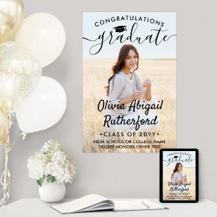 Graduation Photo Elegant Modern Black Calligraphy Poster