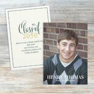 Graduation Photo Elegant Modern Class of Green Invitation