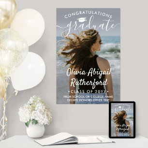 Graduation Photo Elegant Modern White Calligraphy Poster