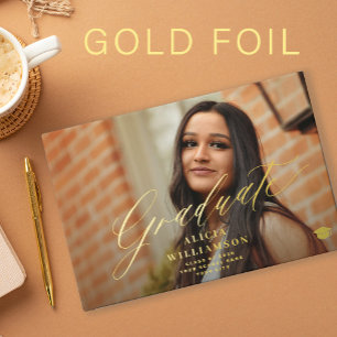 Graduation photo elegant script graduate name guest book