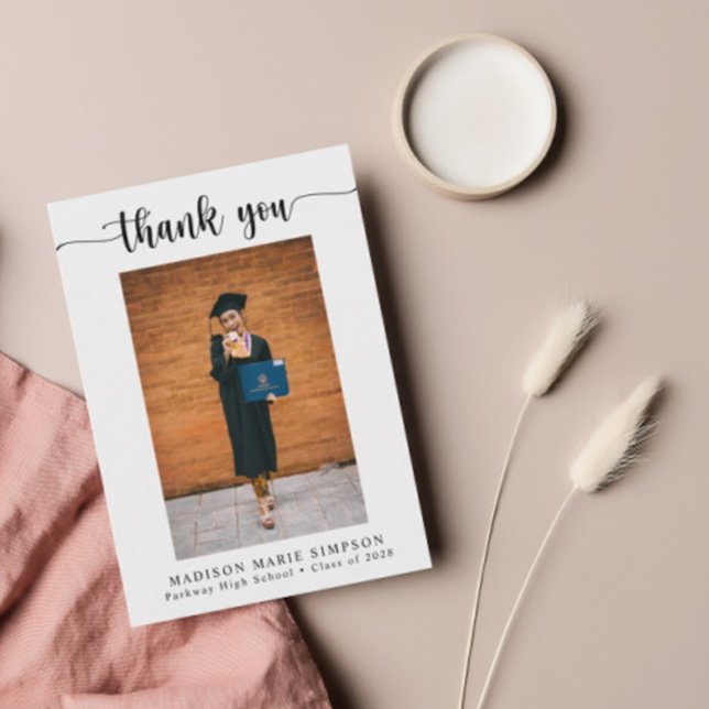 Graduation Photo Elegant Script Thank You Card (Creator Uploaded)