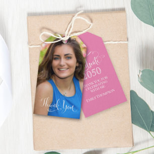 Graduation Photo Elegant Thank You Favour Pink Gift Tags