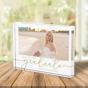 Graduation Photo Gold Calligraphy Script Block