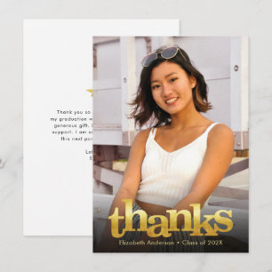 Graduation photo gold typography bold modern thank you card