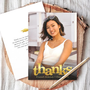 Graduation photo gold typography bold modern thank you card