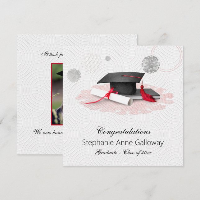 Graduation Photo Graphic Mortar Board White Swirls Announcement (Front/Back)