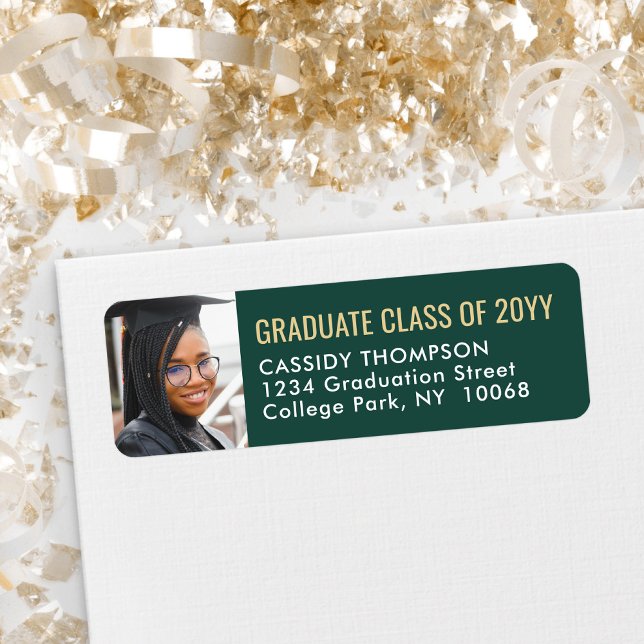 Graduation Photo Green Gold White Return Address (Creator Uploaded)