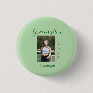 Graduation photo green pink year 20XX name simple 3 Cm Round Badge