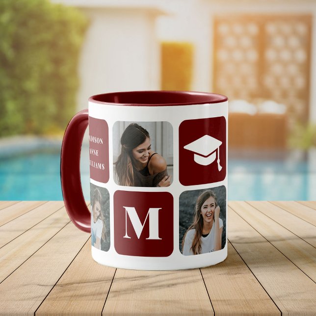 Graduation Photo Instagram Collage Maroon Mug (Creator Uploaded)