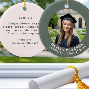Graduation Photo Keepsake Personalised Green Pink Ceramic Tree Decoration