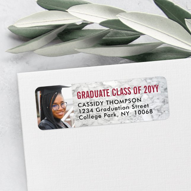 Graduation Photo Marble Red Black Return Address (Creator Uploaded)