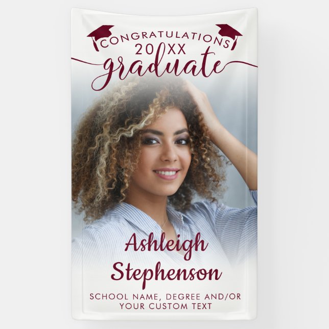 Graduation Photo Maroon Congrats Grad Script Banner (Vertical)