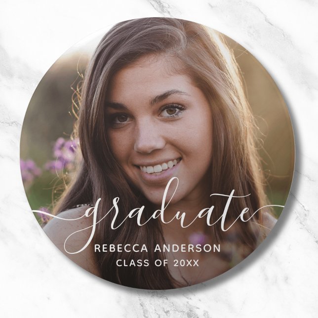 Graduation Photo Modern 7.5 Cm Round Badge (Graduation Photo Button)