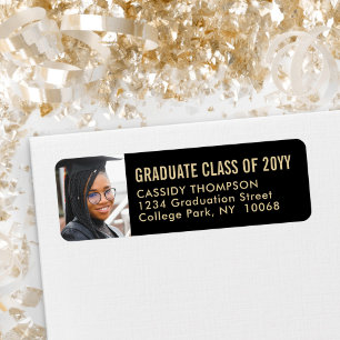 Graduation Photo Modern Black Gold Return Address