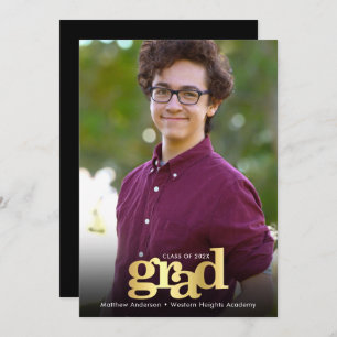 Graduation photo modern black gold typography announcement