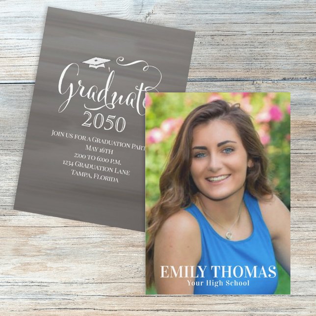 Graduation Photo Modern Chalkboard Mortarboard Invitation (Creator Uploaded)