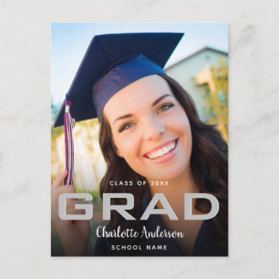Graduation photo modern elegant black postcard