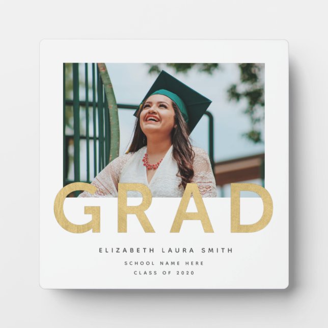 Graduation Photo Modern Gold Personalised Keepsake Plaque (Front)